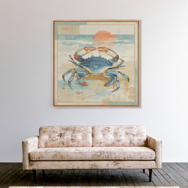 Blue Crab Illustration Canvas Print, Coastal Art, Coastal Decor, Fine Art, Coastal, Fine Art Print, Statement Artwork, COA-1x1-14