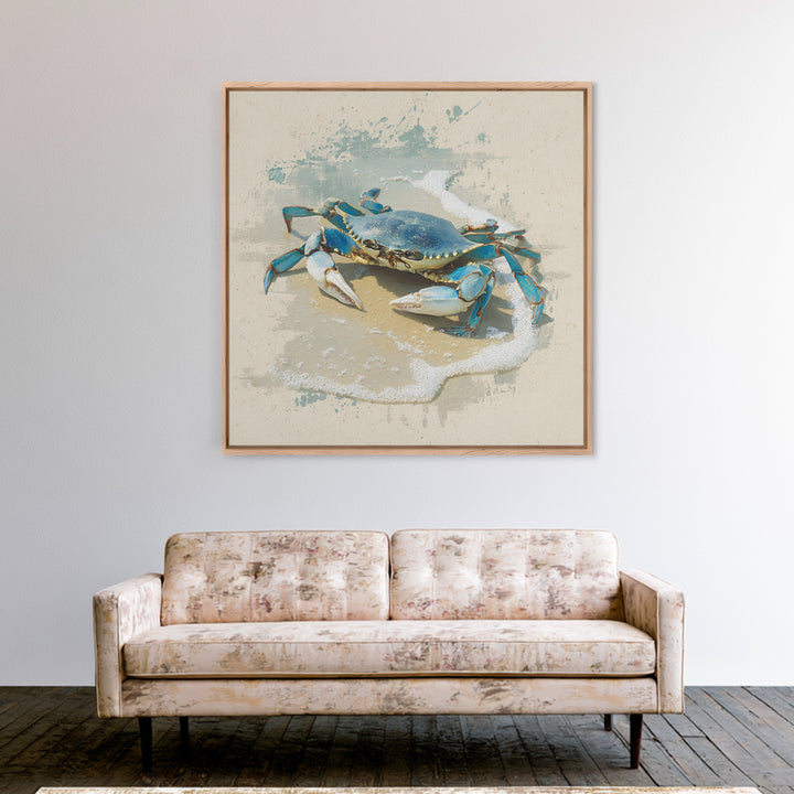 Blue Crab Illustration Framed Canvas Print, Coastal Art, Beach Art, Coastal Decor, Fine Art, Coastal, Room Decor, COA-1x1-62