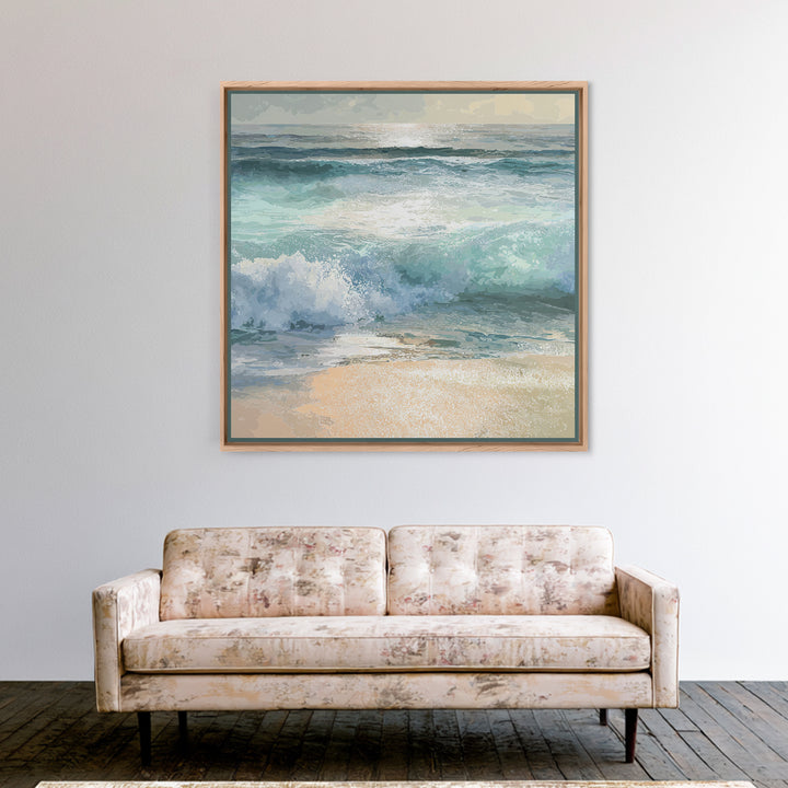 Moonlit Ocean with Silver Surf Framed Canvas Print, Coastal Art, Coastal Wall Decor, Coastal Decor, Oil Painting, Coastal, COA-1x1-70