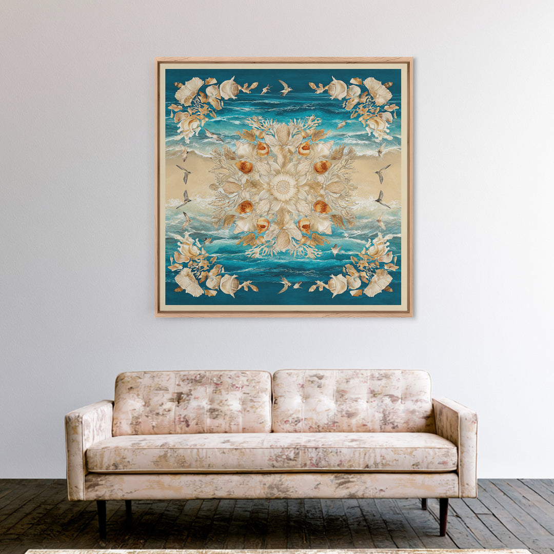 Shell and Coral Specimen Arrangement Framed Canvas Print, Coastal Art, Statement Artwork, Coastal Decor, Fine Art, Coastal, COA-1x1-83