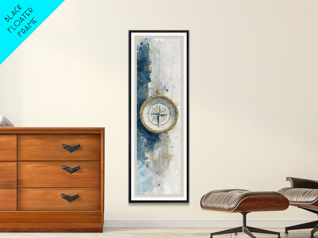 Weathered Nautical Rope and Brass Compass Canvas Print, Coastal Art, Coastal Wall Art, Coastal Decor, Abstract Art, Coastal, COA-1x3-51