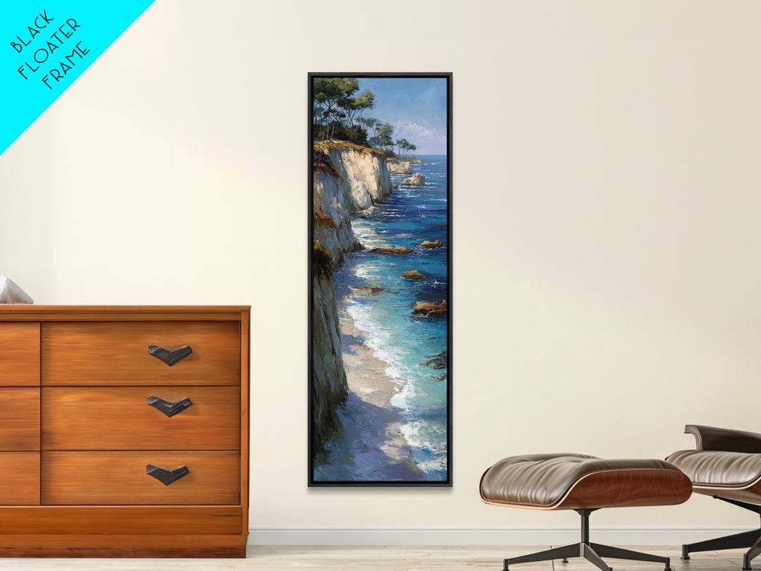 Mediterranean Cove with Cliff Shadows Framed Canvas Print, Coastal Art, Modern Decor, Coastal Decor, Fine Art, Coastal, COA-1x3-53