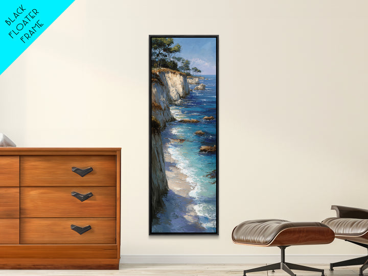 Mediterranean Cove with Cliff Shadows Framed Canvas Print, Coastal Art, Modern Decor, Coastal Decor, Fine Art, Coastal, COA-1x3-53