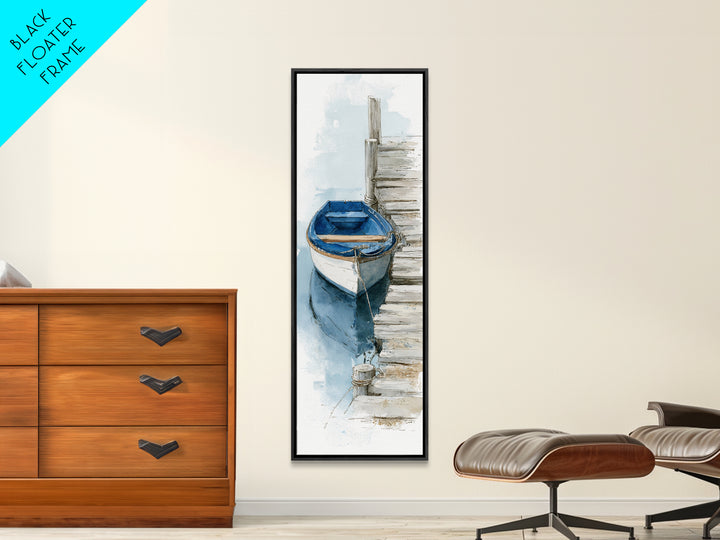 Small Rowboat Tied to a Wooden Dock Canvas Print, Coastal Art, Contemporary Art, Coastal Decor, Coastal, Modern Wall Art, COA-1x3-7