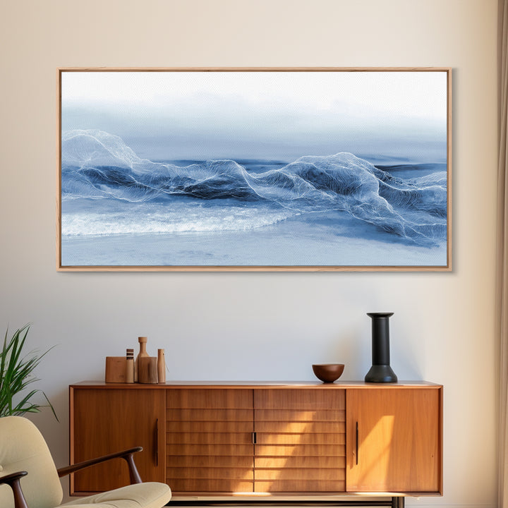 Minimal Wave Line Drawing Framed Canvas Print, Coastal Art, Minimalist Decor, Coastal Decor, Abstract Art, Coastal, COA-2x1-28