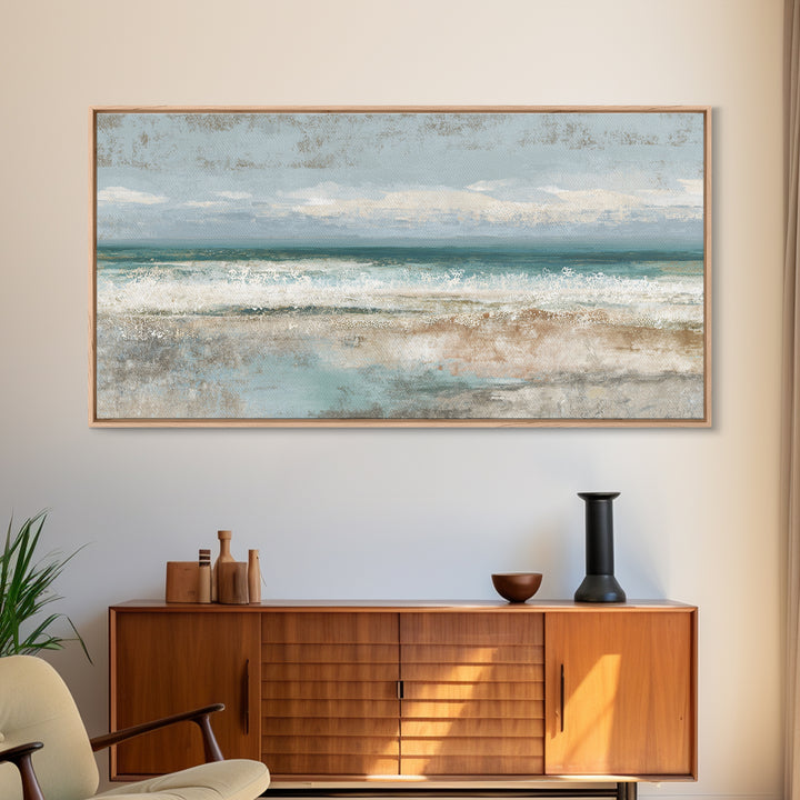 Abstract Seafoam Patterns Framed Canvas Print, Coastal Art, Home Decor, Coastal Decor, Abstract Art, Coastal, Wood Art, COA-2x1-86