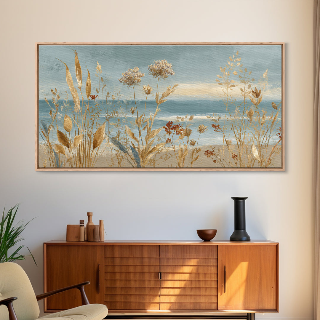 Coastal Botanical Bouquet Canvas Print, Coastal Art, Watercolor Painting, Coastal Decor, Oil Painting, Coastal, COA-2x1-89