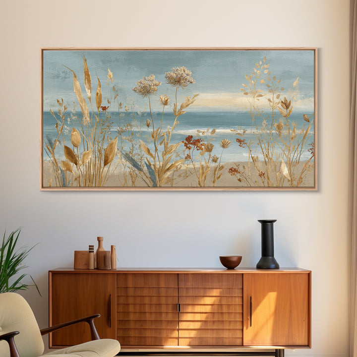 Coastal Botanical Bouquet Canvas Print, Coastal Art, Watercolor Painting, Coastal Decor, Oil Painting, Coastal, COA-2x1-89