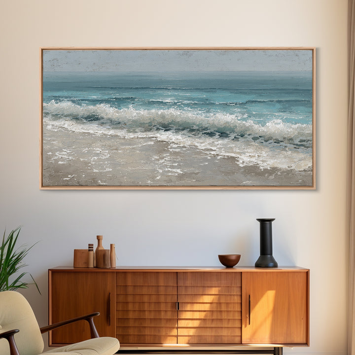 Moonlit Ocean with Silver Surf Framed Canvas Print, Coastal Art, Wall Decor, Coastal Decor, Fine Art, Coastal, Nautical Decor, COA-2x1-90