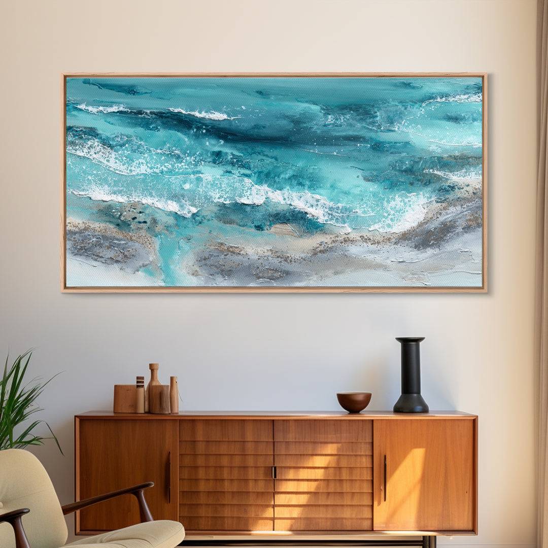 Aerial Sandbar with Turquoise Water Framed Canvas Print, Coastal Art, Bird Art, Coastal Decor, Coastal, Living Room Art, COA-2x1-97