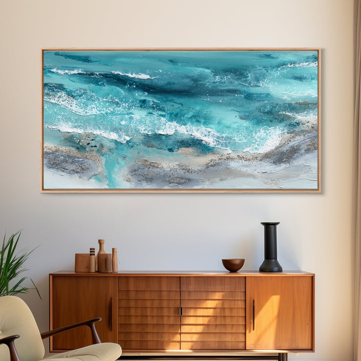 Aerial Sandbar with Turquoise Water Framed Canvas Print, Coastal Art, Bird Art, Coastal Decor, Coastal, Living Room Art, COA-2x1-97