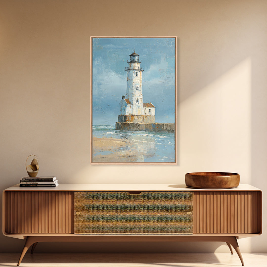 Whitewashed Lighthouse Against Cloudy Sky Framed Canvas Print, Coastal Art, Wall Art, Coastal Decor, Fine Art, Coastal, COA-2x3-38