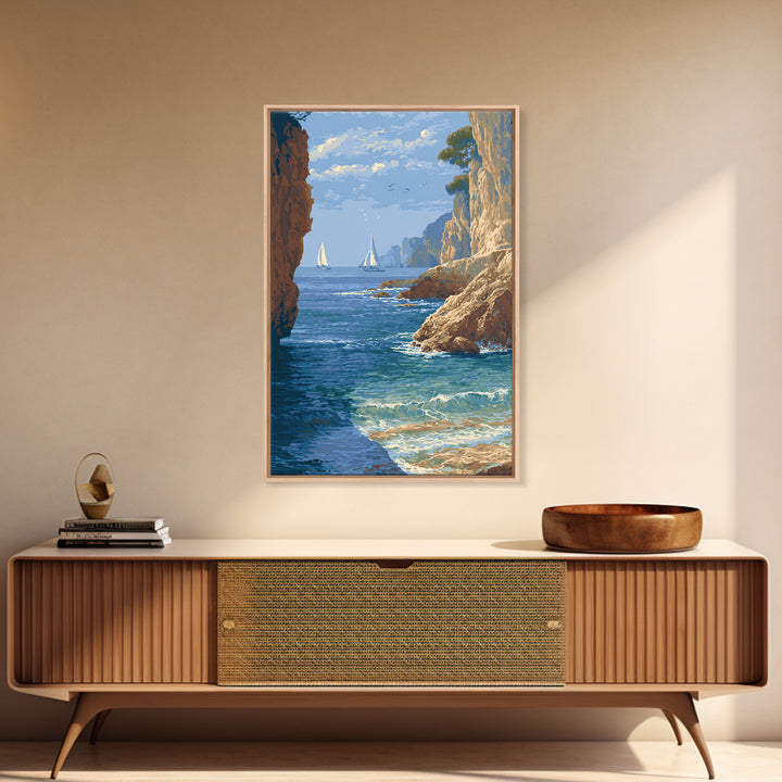 Mediterranean Cove with Cliff Shadows Canvas Print, Coastal Art, Original Art, Coastal Decor, Fine Art, Coastal, Blue Wall Art, COA-2x3-49