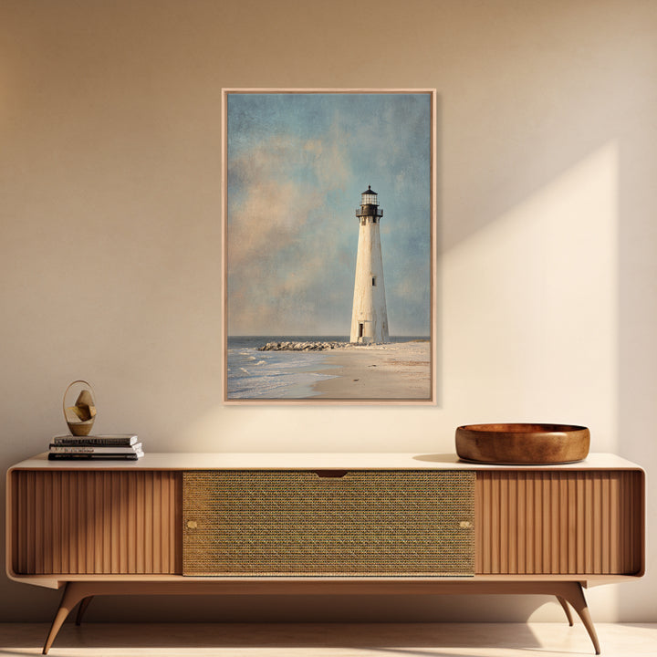 Whitewashed Lighthouse Against Cloudy Sky Canvas Print, Coastal Art, Original Art, Coastal Decor, Abstract Art, Coastal, COA-2x3-62