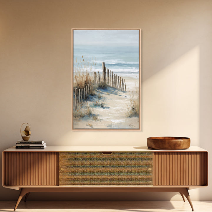 Soft Watercolor Dune Fence Scene Canvas Print, Coastal Art, Coastal Decor, Oil Painting, Coastal, Boho Wall Art, COA-2x3-72