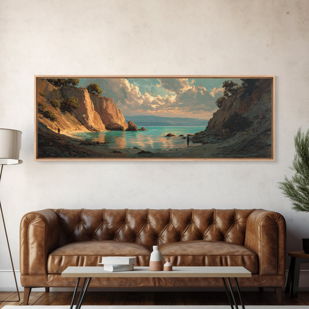 Mediterranean Cove with Cliff Shadows Canvas Print, Coastal Art, Coastal Wall Art, Coastal Decor, Coastal, Ocean Wall Art, COA-3x1-33