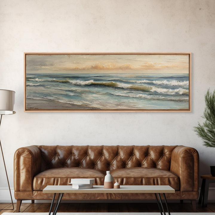 Sunset over Marshland with Warm Gold Framed Canvas Print, Coastal Art, Landscape Painting, Coastal Decor, Fine Art, Coastal, COA-3x1-53