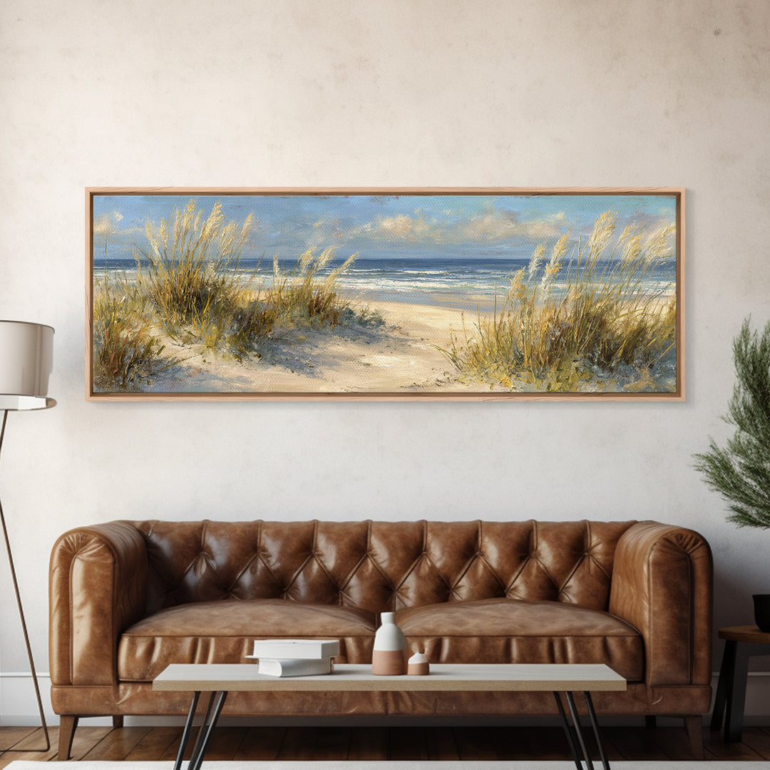 Coastal Grasses Moving Framed Canvas Print, Coastal Art, Coastal Decor, Watercolor Art, Coastal, Modern Wall Art, COA-3x1-68