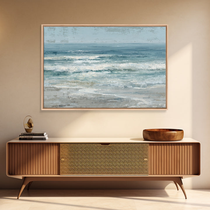 Moonlit Ocean with Silver Surf Framed Canvas Print, Coastal Art, Coastal Wall Art, Coastal Decor, Coastal, Ocean Wall Art, COA-3x2-50
