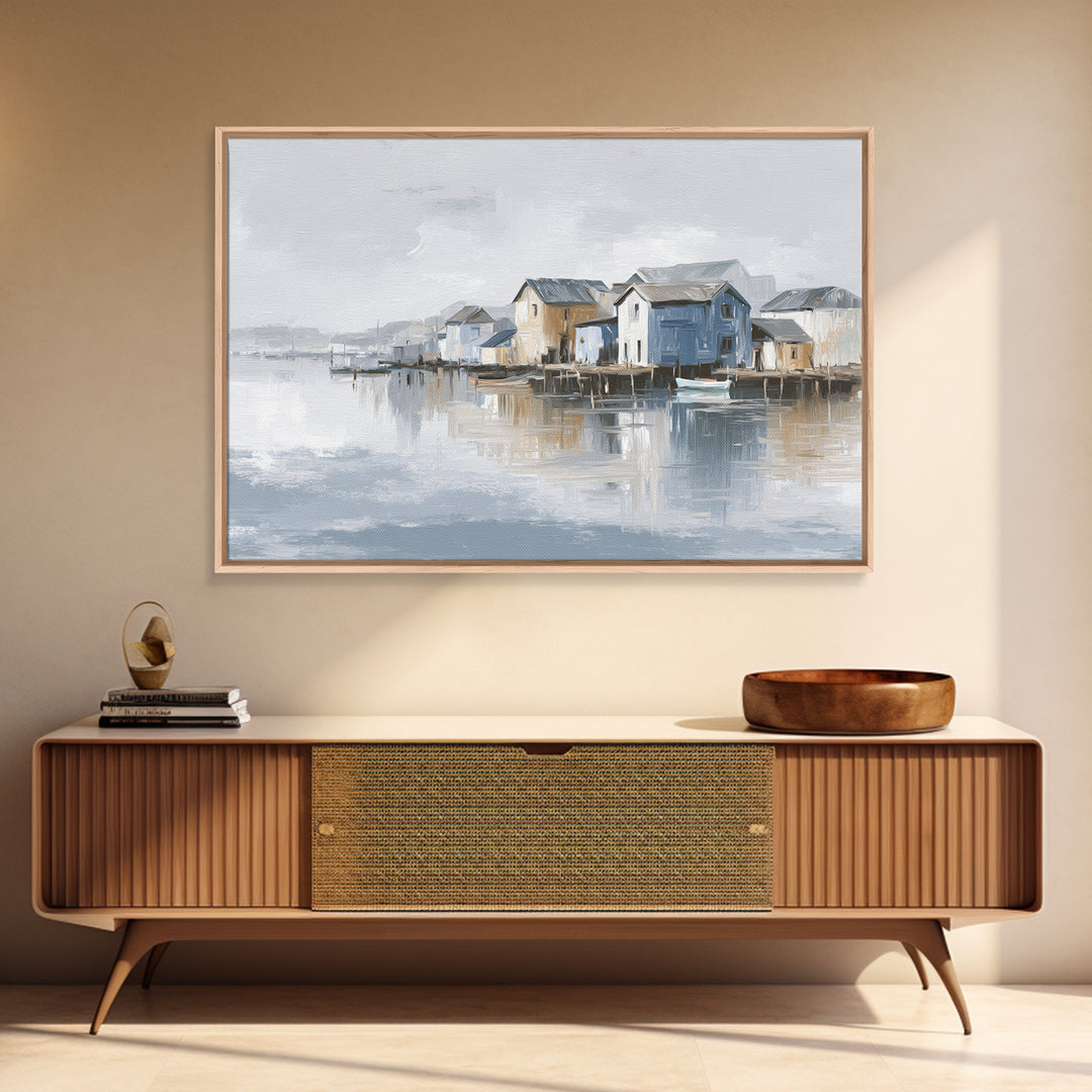 Coastal Village Rooftops Seen from the Sea Canvas Print, Coastal Art, Coastal Decor, Oil Painting, Coastal, Fine Art Print, COA-3x2-61