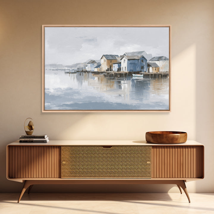 Coastal Village Rooftops Seen from the Sea Canvas Print, Coastal Art, Coastal Decor, Oil Painting, Coastal, Fine Art Print, COA-3x2-61