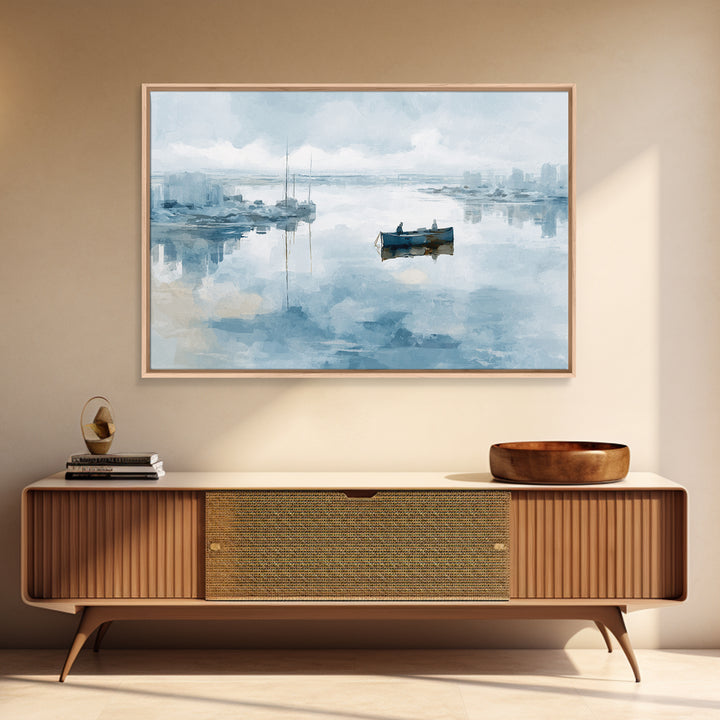 Foggy Harbor with Distant Boats Framed Canvas Print, Coastal Art, Gallery Decor, Coastal Decor, Abstract Art, Coastal, COA-3x2-64