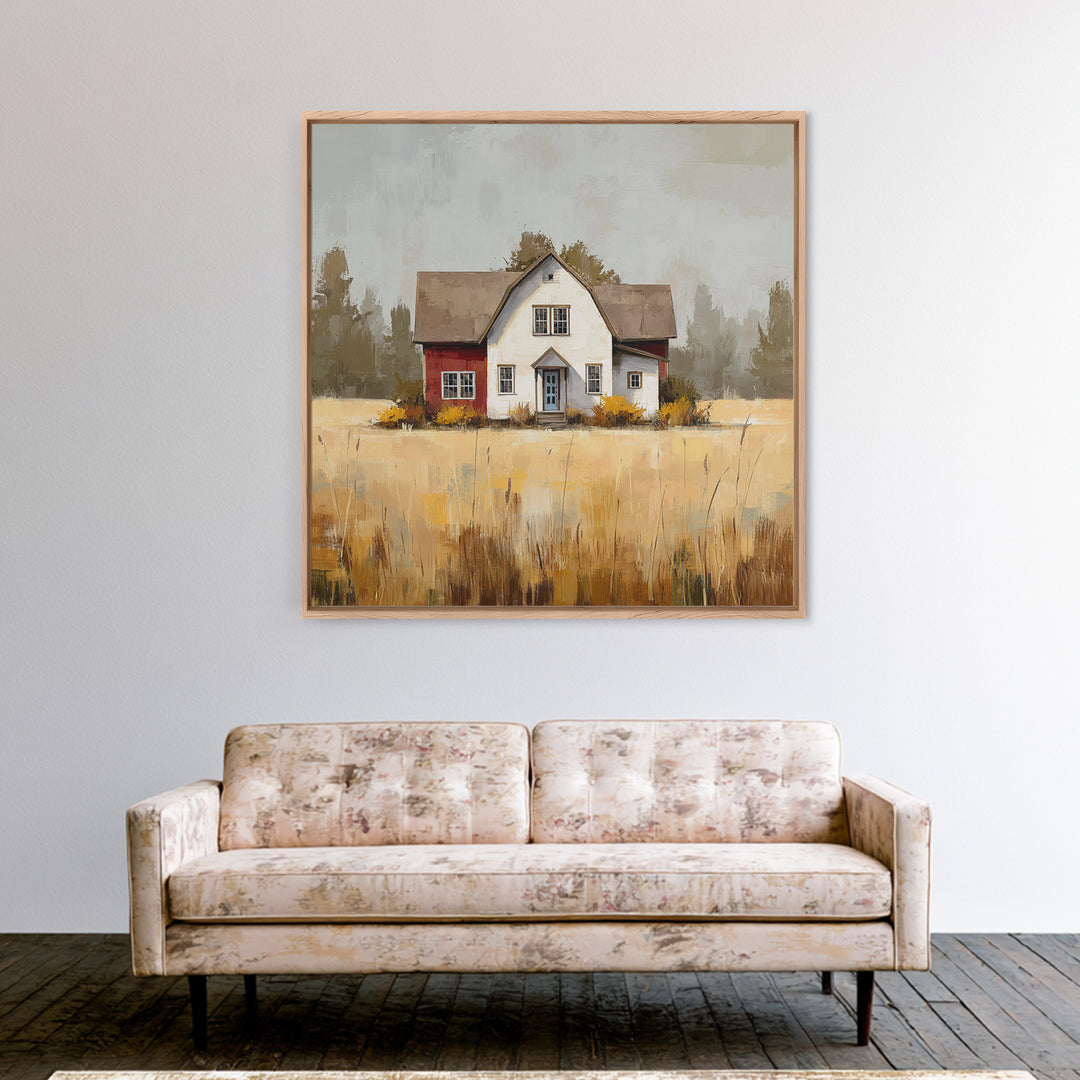 White Farmhouse Surrounded by Tall Grass Canvas Print, Country Art, Farmhouse Wall Decor, Farmhouse Decor, Fine Art, Country, COU-1x1-10