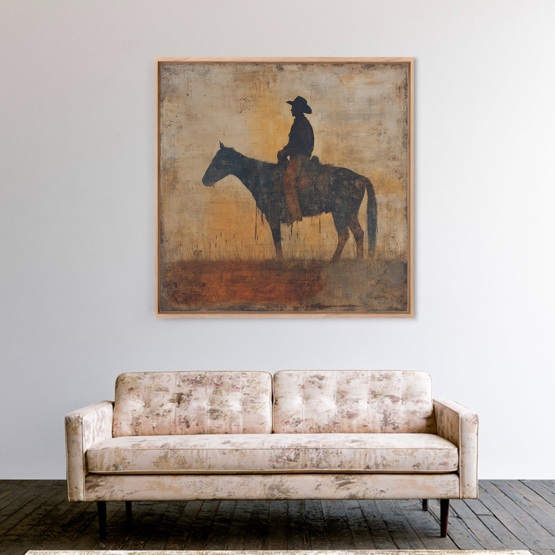 Horse and Rider Silhouette at Dusk Canvas Print, Country Art, French Country Decor, Farmhouse Decor, Fine Art, Country, COU-1x1-17