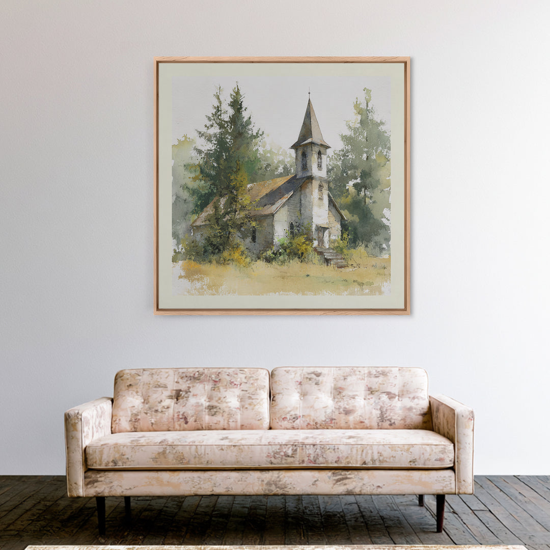 Country Church Steeple Beyond Trees Canvas Print, Country Art, Printable Art, Farmhouse Decor, Watercolor Art, Country, COU-1x1-19