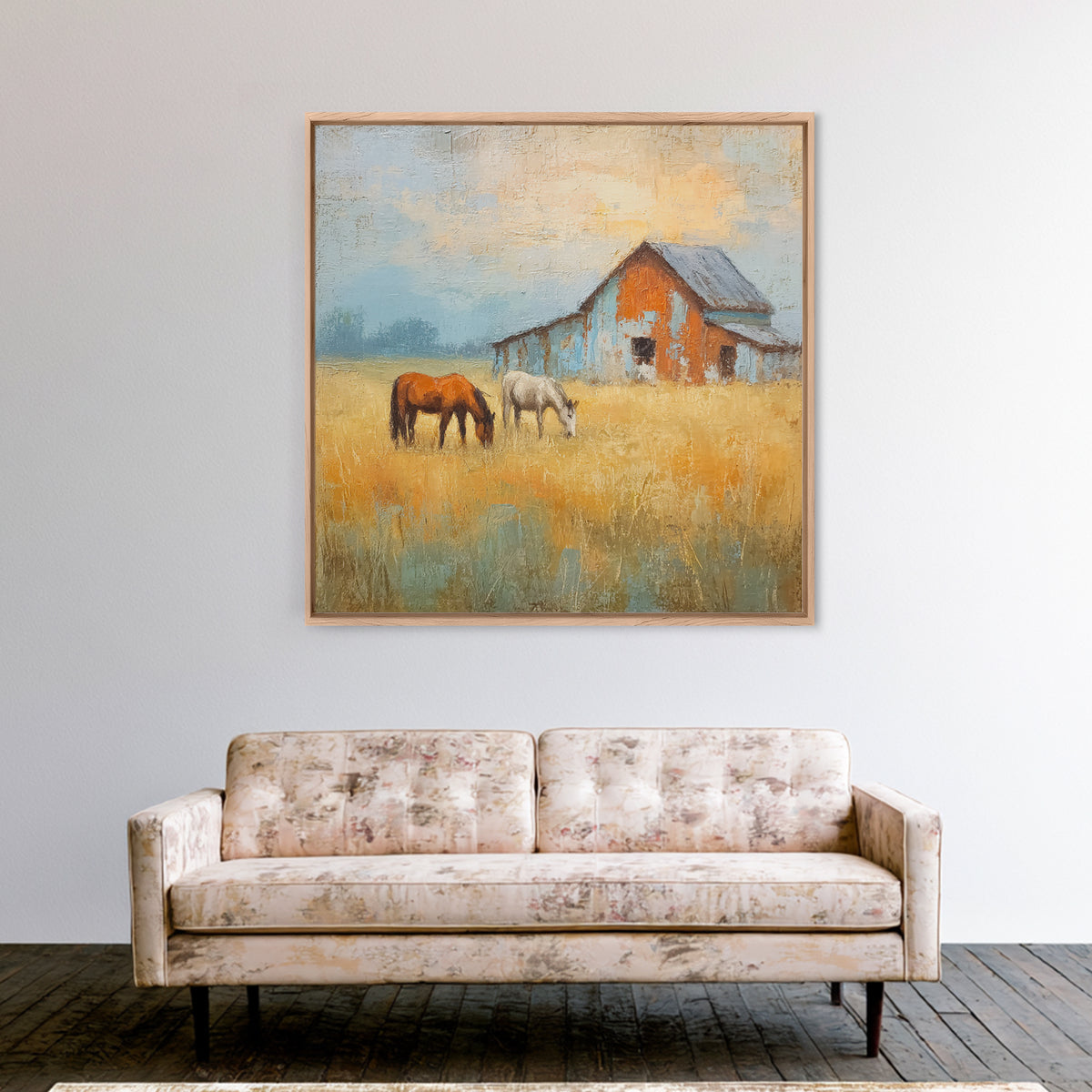 Rolling Pasture with Grazing Horses at Sunrise Canvas Print, Country Art, Neutral Decor, Farmhouse Decor, Fine Art, Country, COU-1x1-25