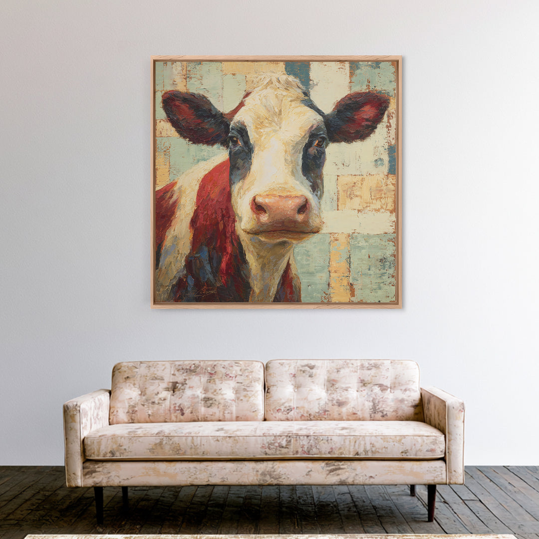 Cow Portrait with Gentle Farmhouse Personality Framed Canvas Print, Country Art, Printable Wall Art, Farmhouse Decor, Country, COU-1x1-28