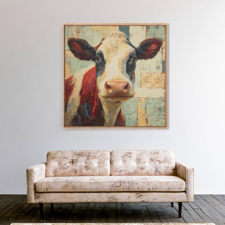 Cow Portrait with Gentle Farmhouse Personality Framed Canvas Print, Country Art, Printable Wall Art, Farmhouse Decor, Country, COU-1x1-28