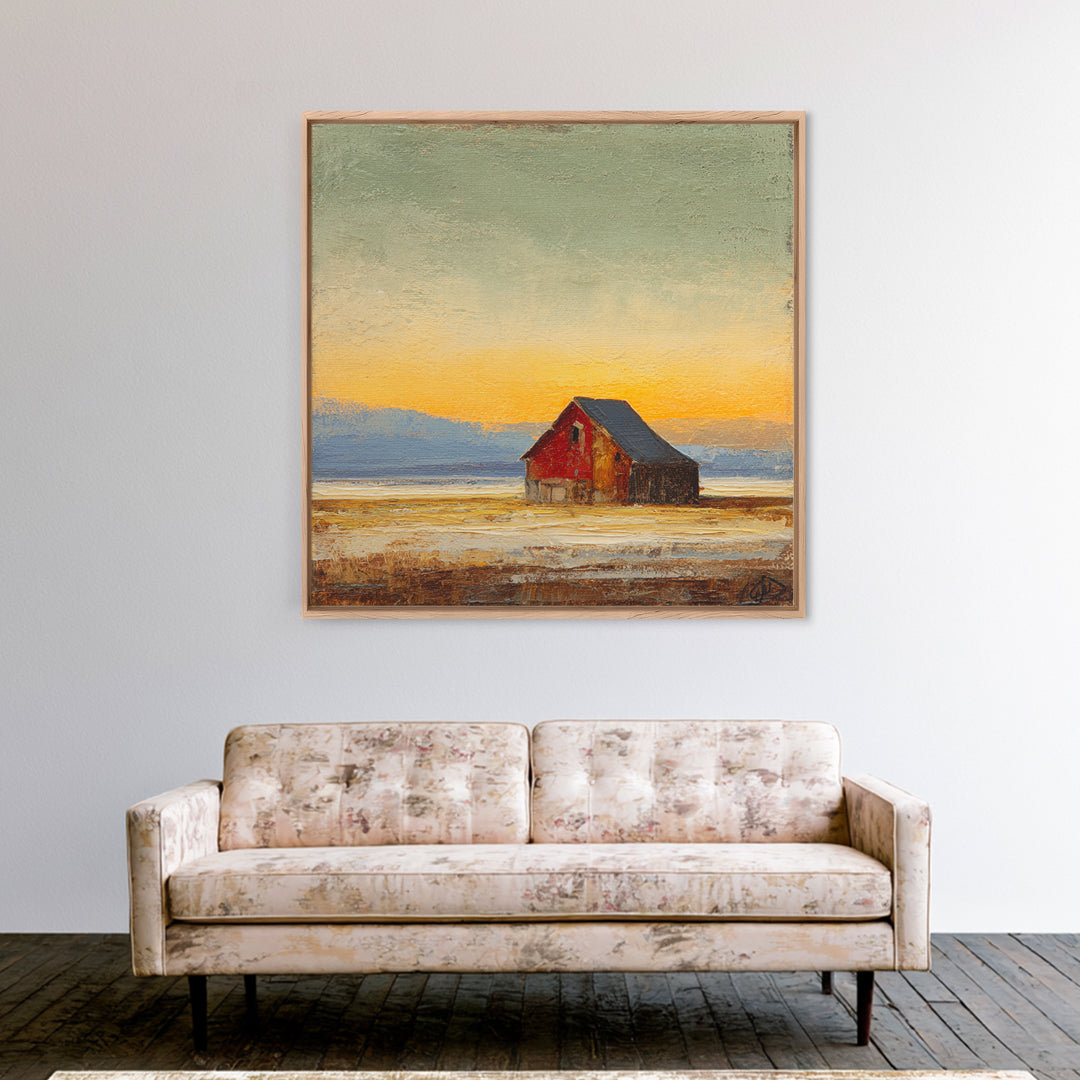 Rustic Barn Silhouette Canvas Print, Country Art, Digital Wall Art, Farmhouse Decor, Abstract Art, Country, Floral Wall Art, COU-1x1-3