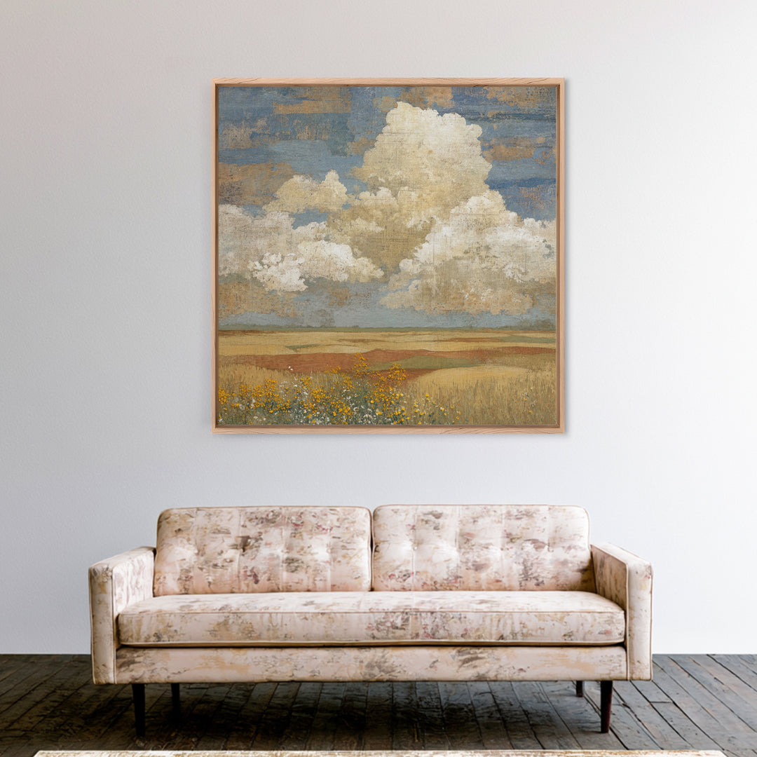 Cornfield under Dramatic Summer Clouds Framed Canvas Print, Country Art, Floral Wall Art, Farmhouse Decor, Abstract Art, COU-1x1-42