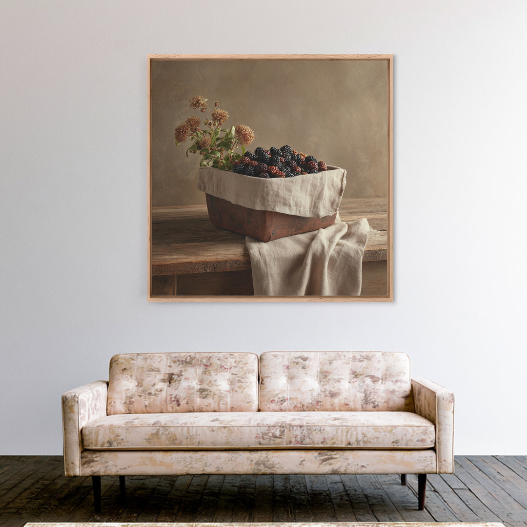 Blackberry Basket with Linen Cloth Canvas Print, Country Art, Wall Decor, Farmhouse Decor, Abstract Art, Country, Wall Art, COU-1x1-45