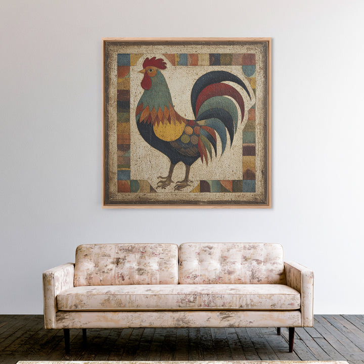 Rooster in Bold Folk Art Color Canvas Print, Country Art, Gallery Wall Art, Farmhouse Decor, Fine Art, Country, COU-1x1-5