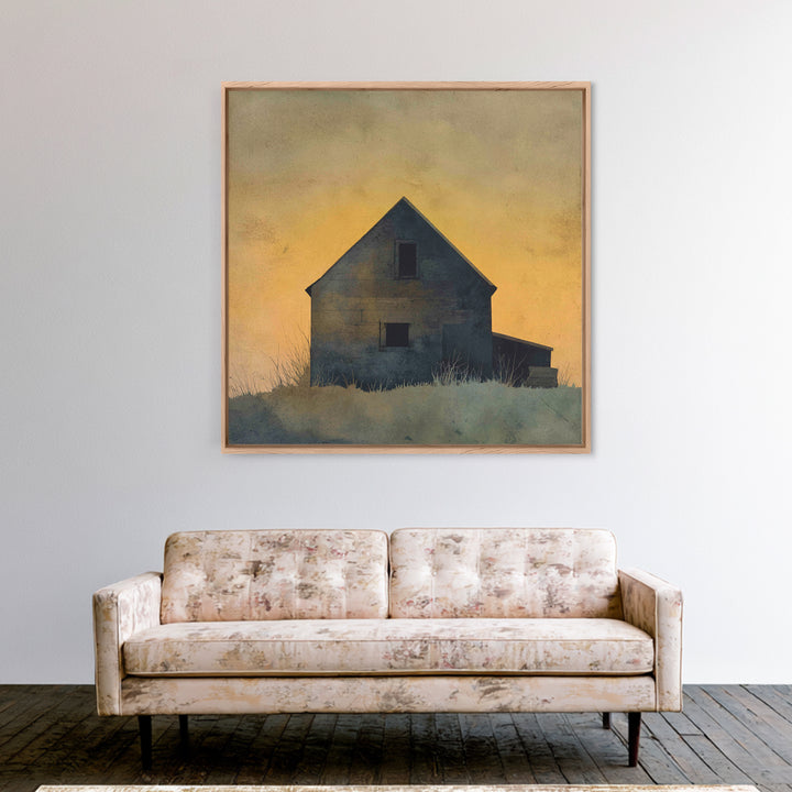 Rustic Barn Silhouette Framed Canvas Print, Country Art, Farmhouse Wall Art, Farmhouse Decor, Oil Painting, Country, Room Decor, COU-1x1-51