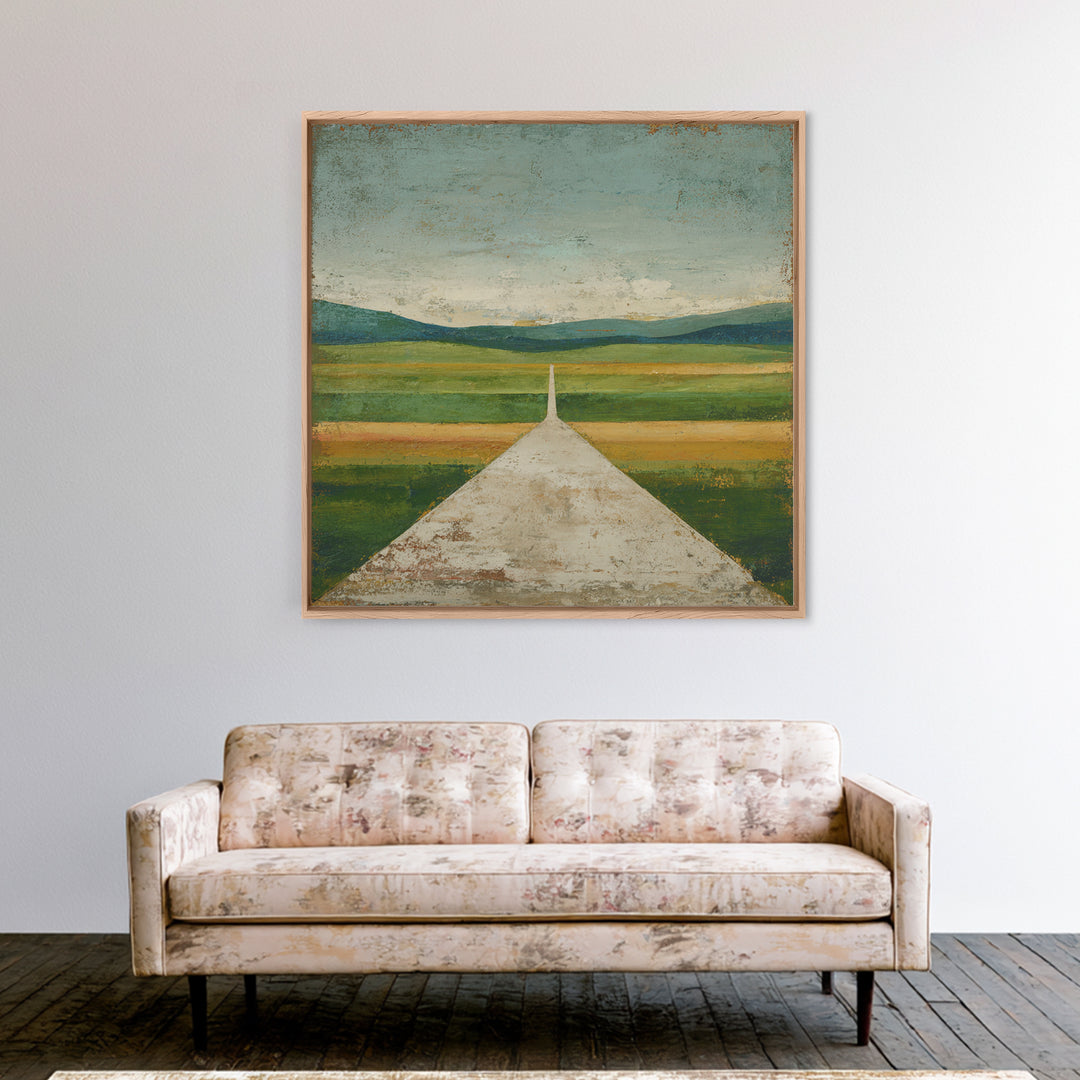 Country Road Disappearing into Green Hills Canvas Print, Country Art, Gallery Wall Art, Farmhouse Decor, Watercolor Art, COU-1x1-55