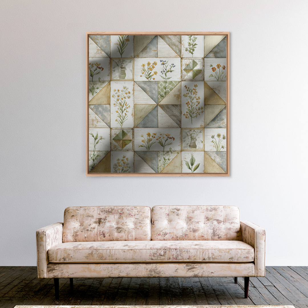 Quilt Geometric Folk Pattern Canvas Print, Country Art, Farmhouse Wall Decor, Farmhouse Decor, Abstract Art, Country, COU-1x1-60