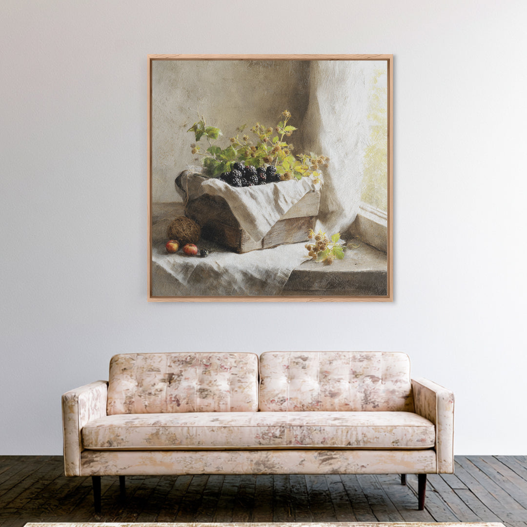 Blackberry Basket with Linen Cloth Canvas Print, Country Art, Wall Decor, Farmhouse Decor, Abstract Art, Country, Wall Art, COU-1x1-69