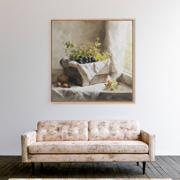 Blackberry Basket with Linen Cloth Canvas Print, Country Art, Wall Decor, Farmhouse Decor, Abstract Art, Country, Wall Art, COU-1x1-69