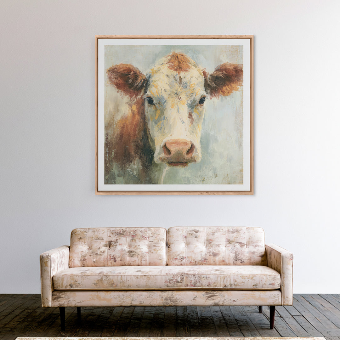 Cow Portrait with Gentle Farmhouse Personality Canvas Print, Country Art, Eclectic Wall Art, Farmhouse Decor, Oil Painting, COU-1x1-76