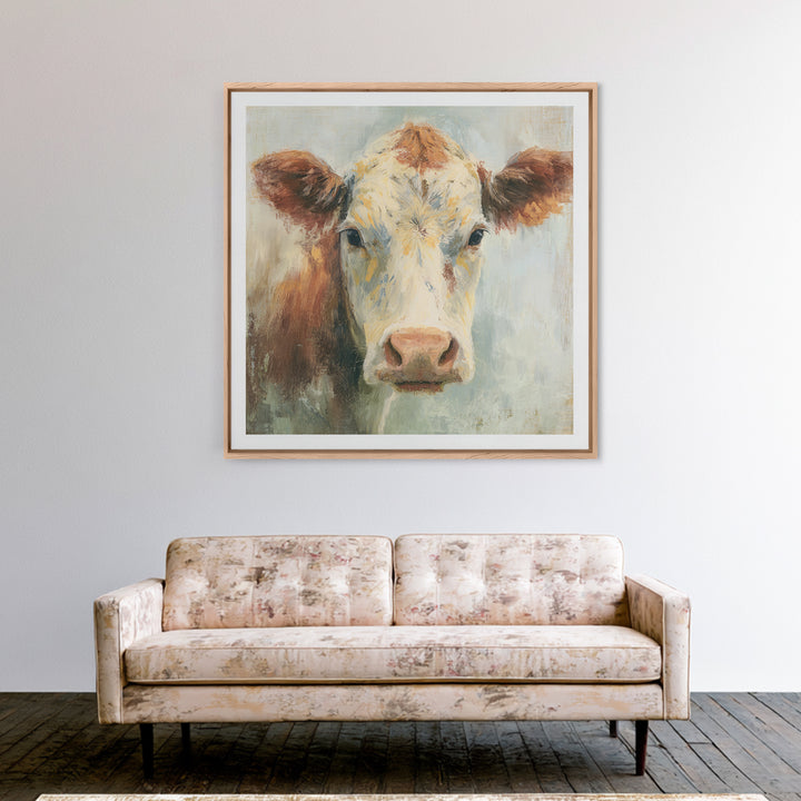 Cow Portrait with Gentle Farmhouse Personality Canvas Print, Country Art, Eclectic Wall Art, Farmhouse Decor, Oil Painting, COU-1x1-76