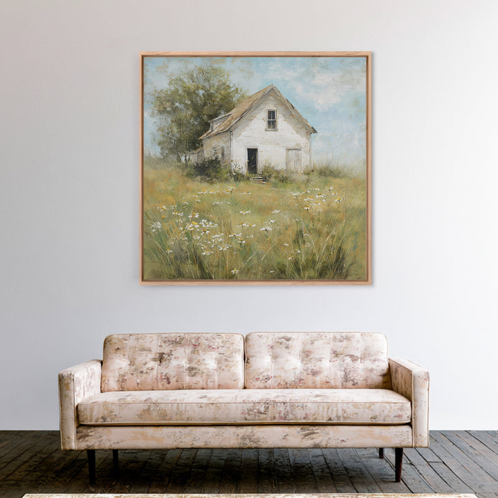 White Farmhouse Surrounded by Tall Grass Canvas Print, Country Art, Wall Decor, Farmhouse Decor, Oil Painting, Country, COU-1x1-82