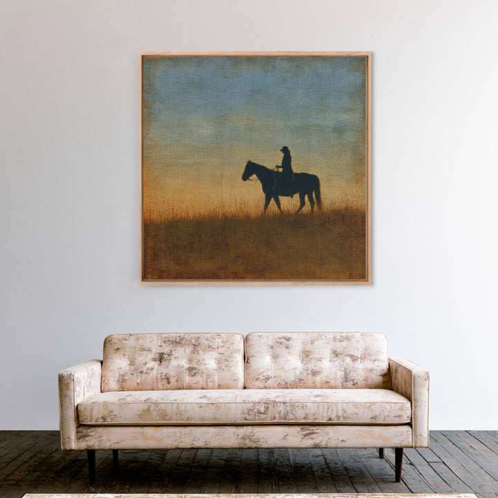 Horse and Rider Silhouette at Dusk Canvas Print, Country Art, Boho Decor, Farmhouse Decor, Fine Art, Country, Art Prints, COU-1x1-89