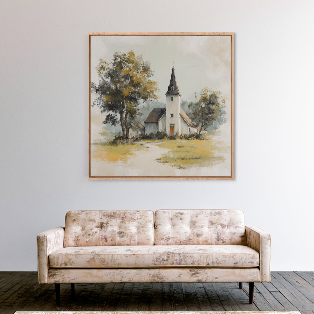 Country Church Steeple Beyond Trees Canvas Print, Country Art, Boho Decor, Farmhouse Decor, Fine Art, Country, Art Prints, COU-1x1-91