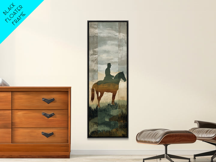 Horse and Rider Silhouette at Dusk Framed Canvas Print, Country Art, Neutral Decor, Farmhouse Decor, Fine Art, Country, COU-1x3-29