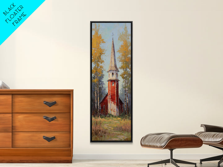 Country Church Steeple Beyond Trees Framed Canvas Print, Country Art, Art Prints, Farmhouse Decor, Watercolor Art, Country, COU-1x3-31