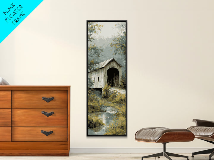 Covered Bridge over a Quiet Creek Canvas Print, Country Art, Farmhouse Decor, Abstract Art, Country, Gallery Wall Art, COU-1x3-51
