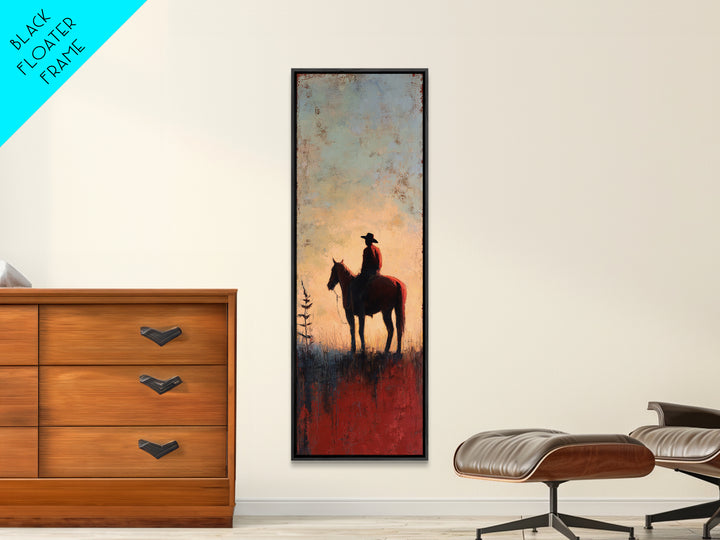 Horse and Rider Silhouette at Dusk Framed Canvas Print, Country Art, Neutral Decor, Farmhouse Decor, Fine Art, Country, COU-1x3-53
